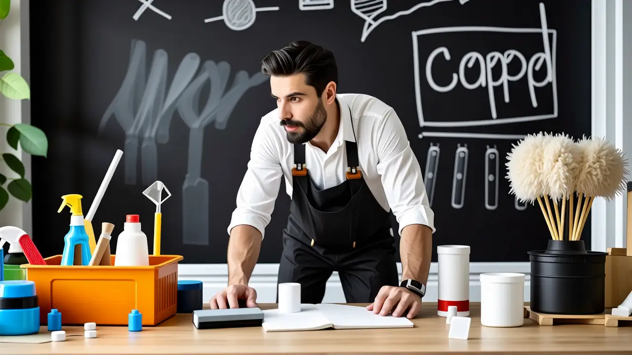 Un hombre limpiando pizarra con luz cálida