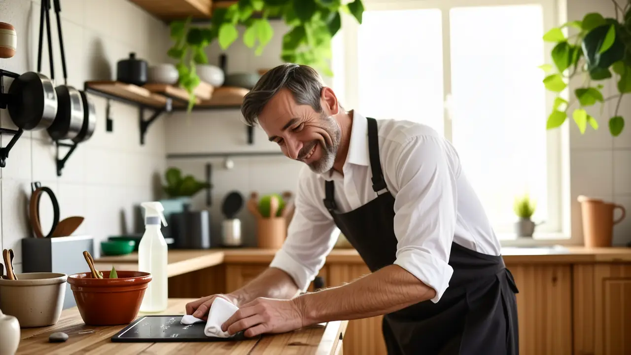 Un hombre limpiando una pizarra con cuidado