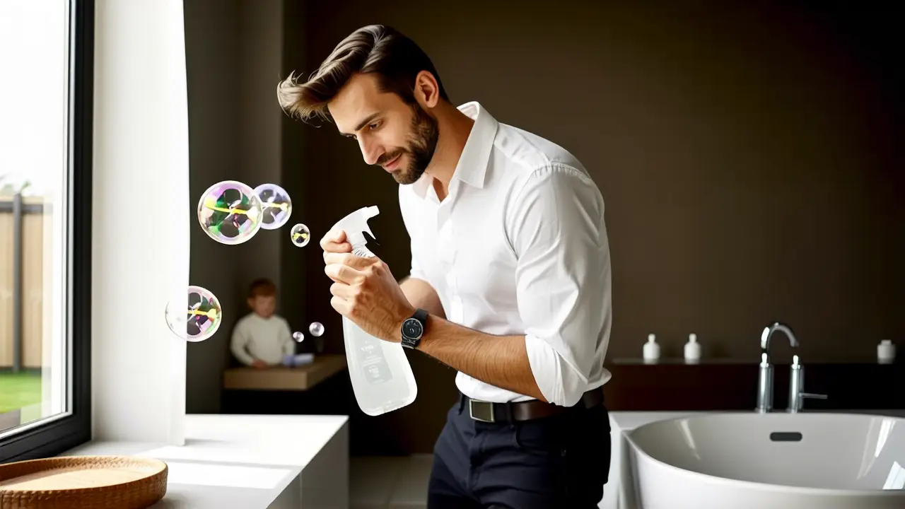 Un hombre pensativo en un baño moderno