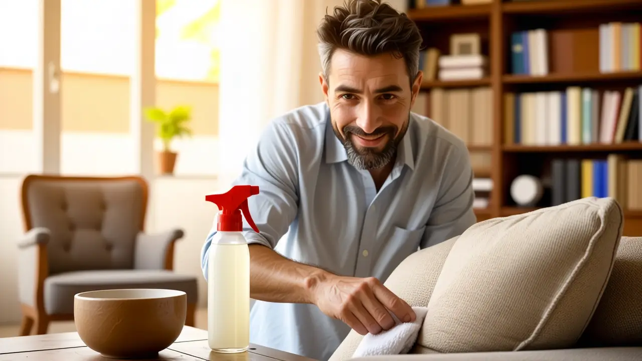 Un hombre español limpia suavemente con cuidado