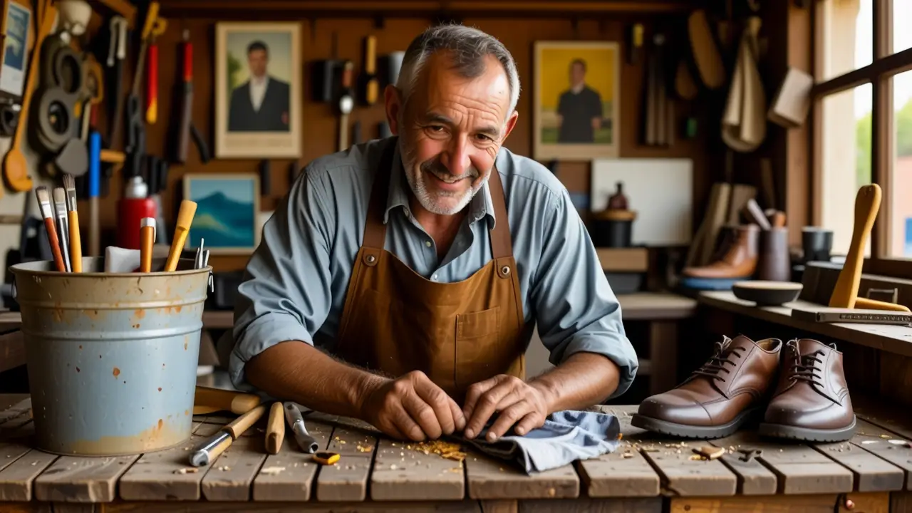 Limpiar suela de zapatos: guía completa y fácil 4 Un hombre español puliendo zapatos en su taller