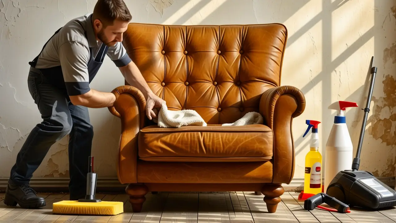 Limpieza Tapizado Sillas: Guías Profesionales 5 Fotografía realista muestra limpieza profesional en cuero