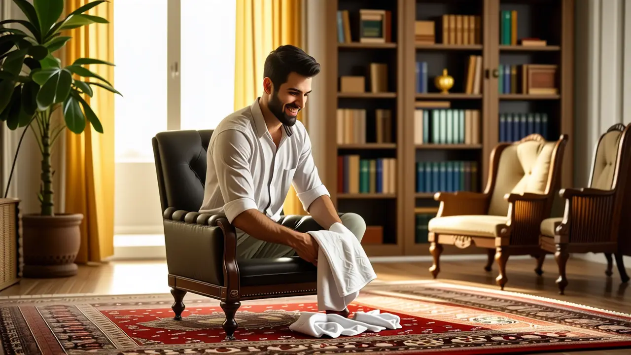 Limpieza Tapizado Sillas: Guías Profesionales 3 Un hombre limpio limpia un sillón vintage con cuidado