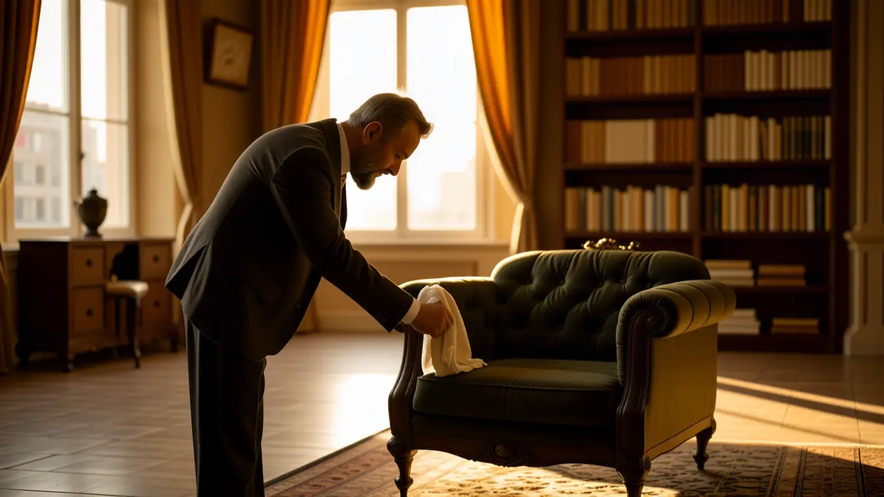 Limpieza Tapizado Sillas: Guías Profesionales 4 Un hombre elegante limpia con cuidado