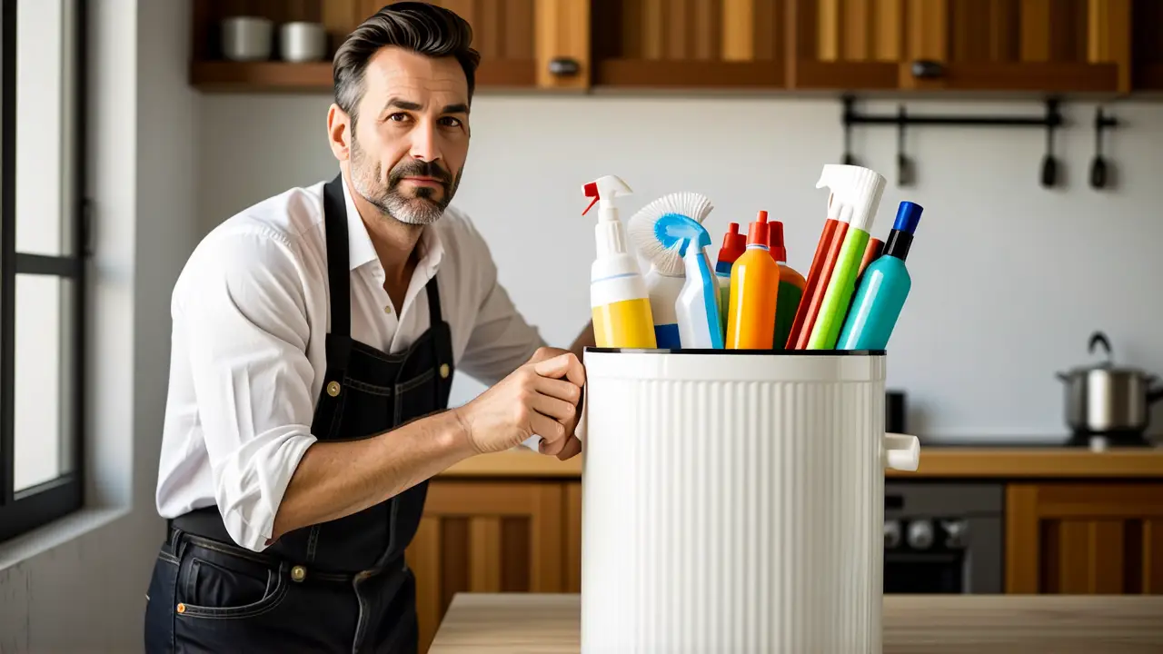 Un hombre pensativo en cocina rústica