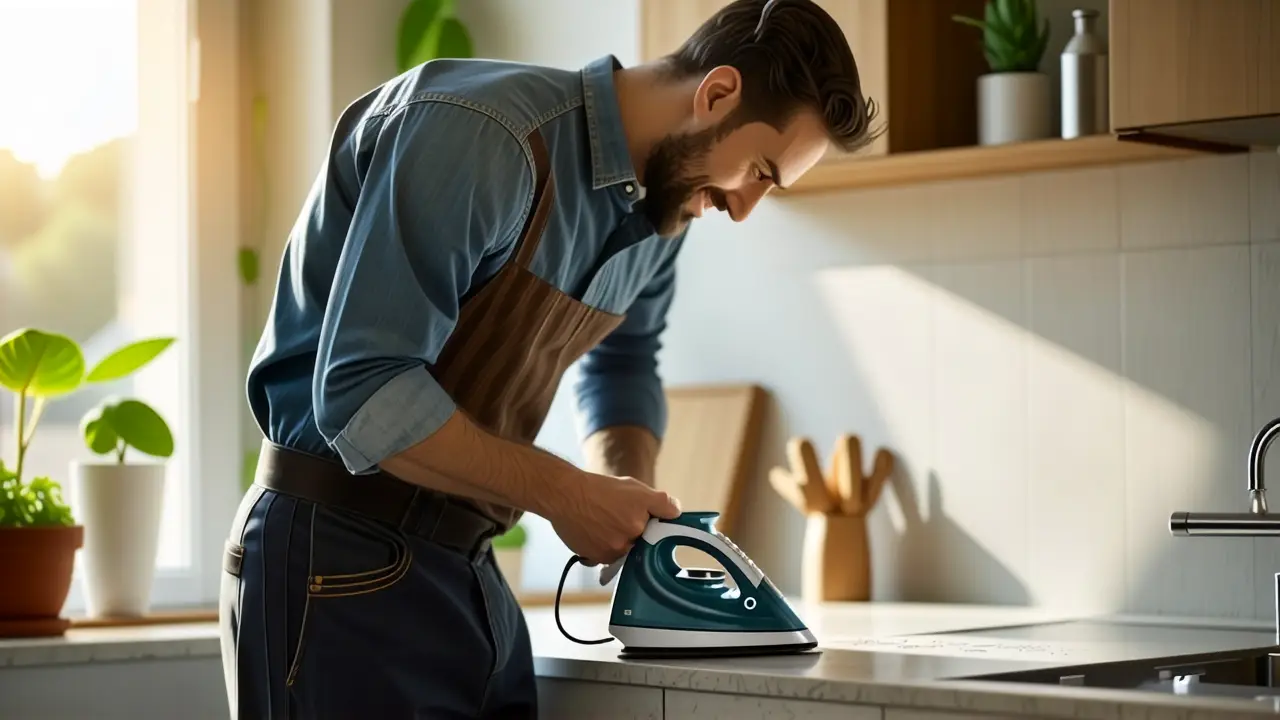 Un hombre limpio limpia con calma