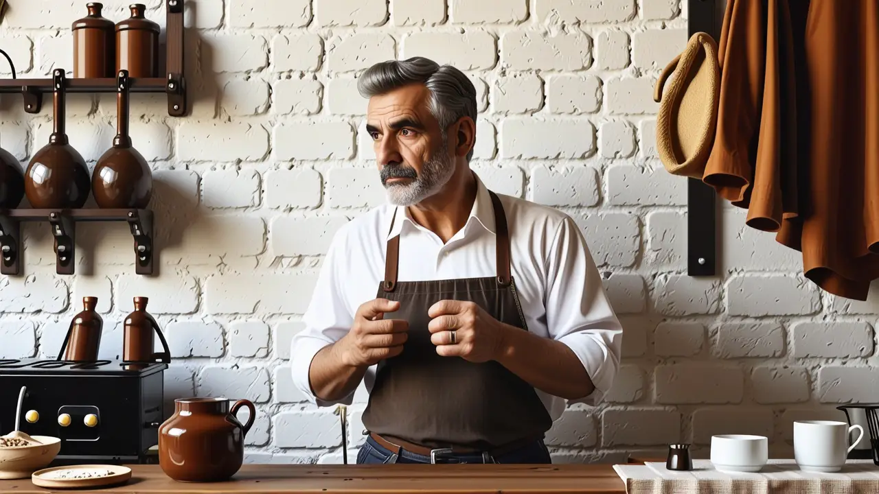Un hombre pensativo en un taller rústico