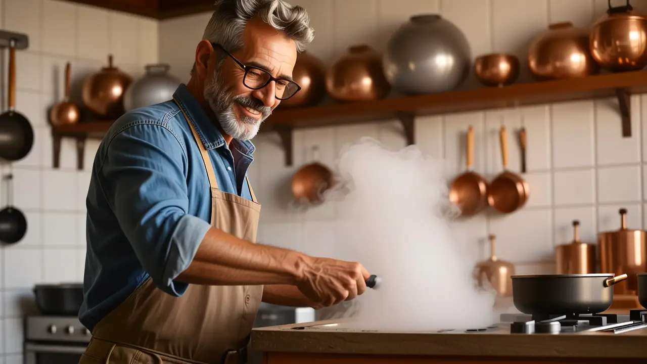 Limpieza Vapor: Limpiar con Vapor para Hogar 3 Un hombre español limpia con cuidado en su cocina