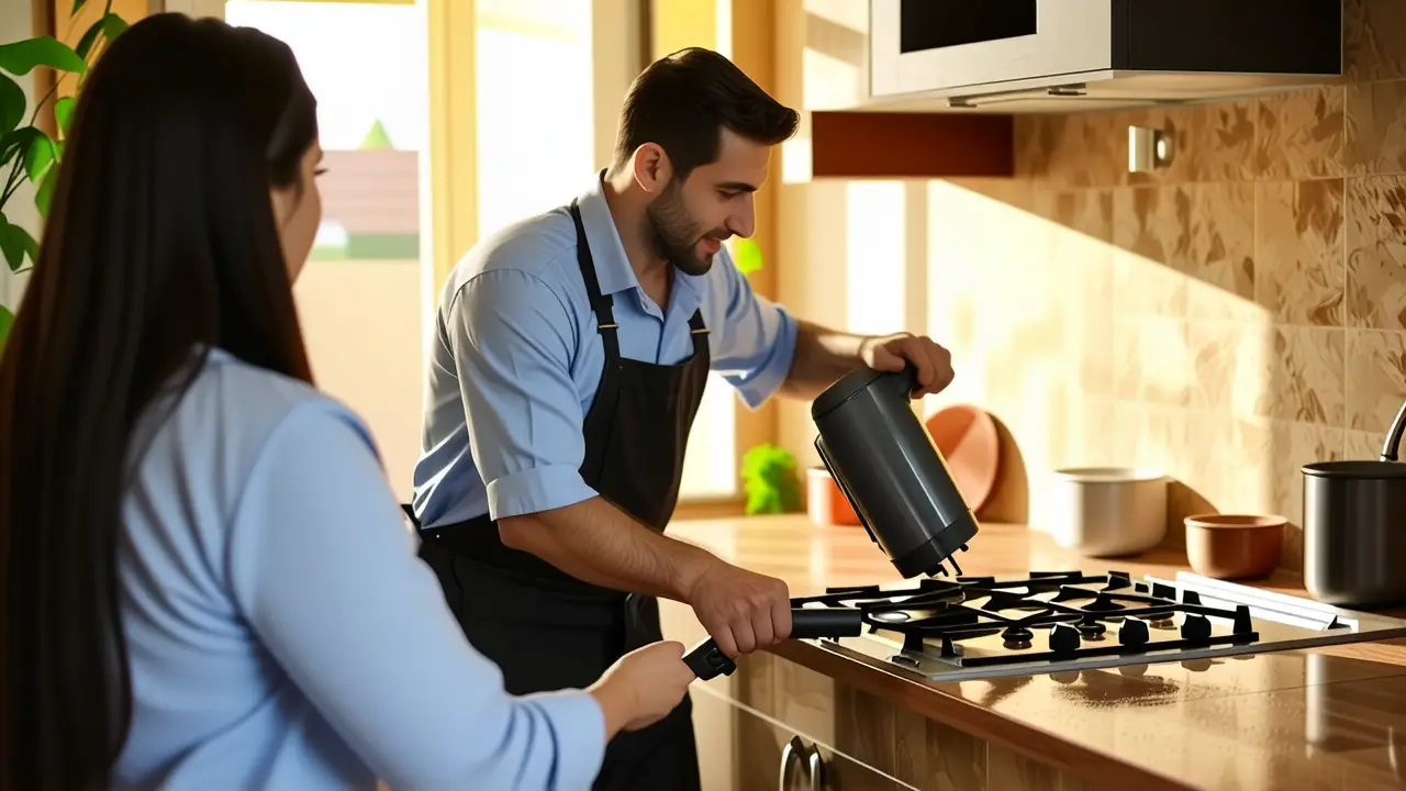 Limpieza Vapor: Limpiar con Vapor para Hogar 4 Un hombre limpiando cocina con profesionalidad y orgullo