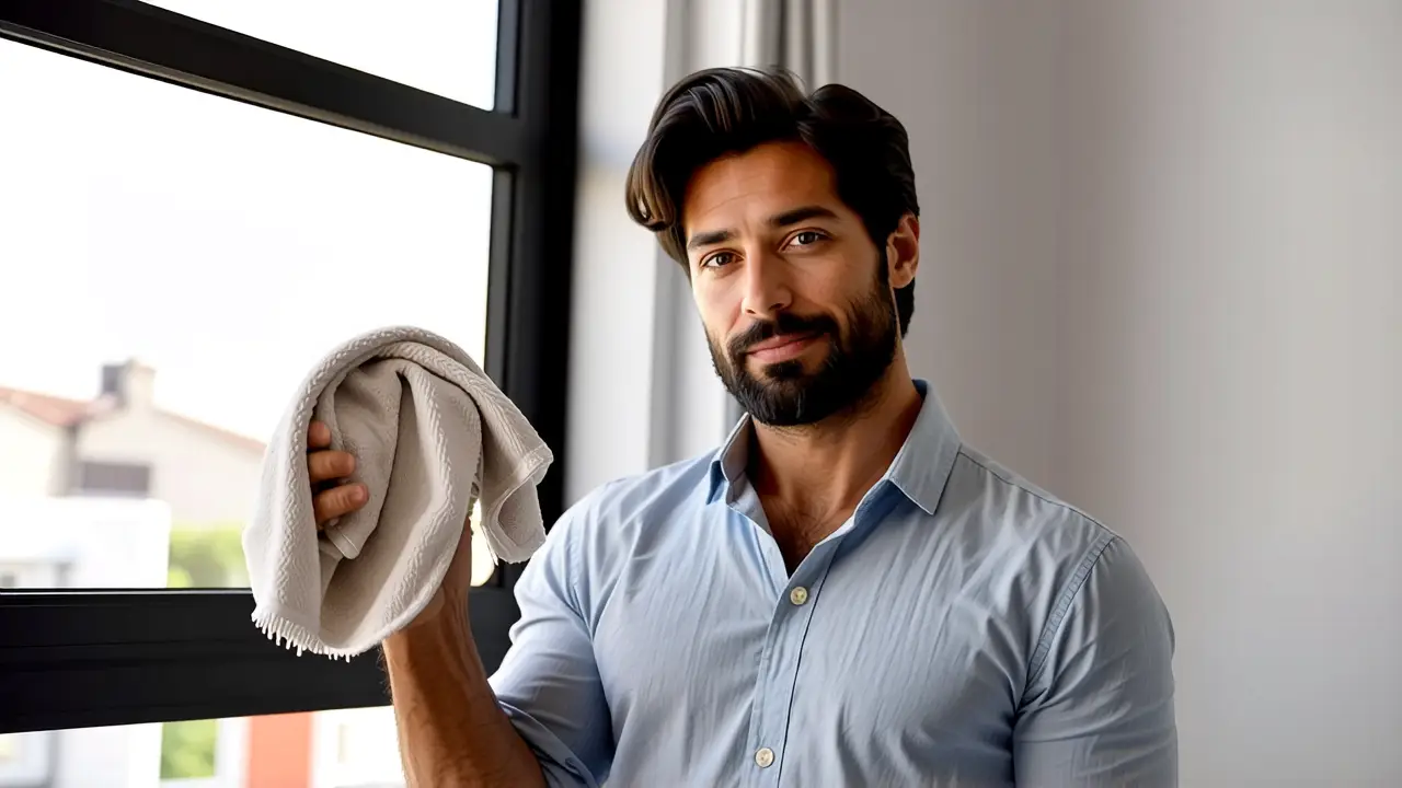 Un hombre limpio refleja luz en la ciudad