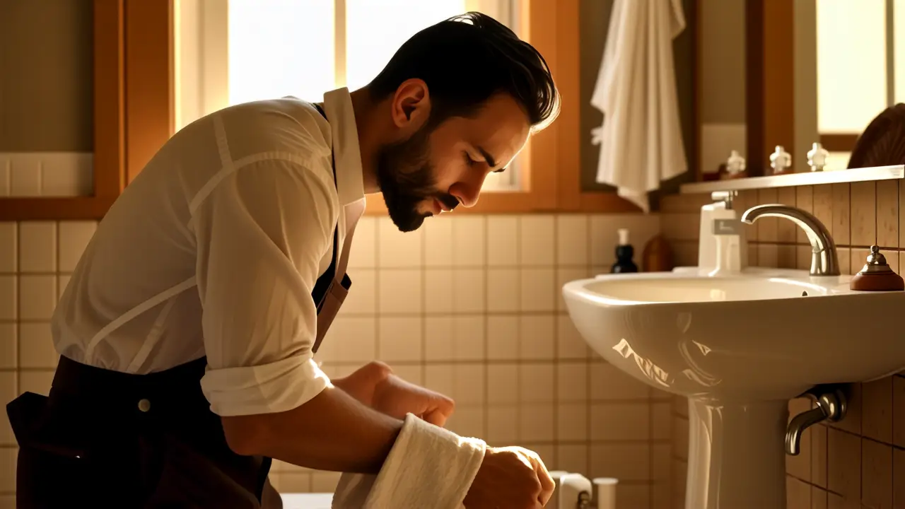 Limpiar Bano: Desinfectar Banos a Fondo 2 Un hombre limpio en un baño antiguo