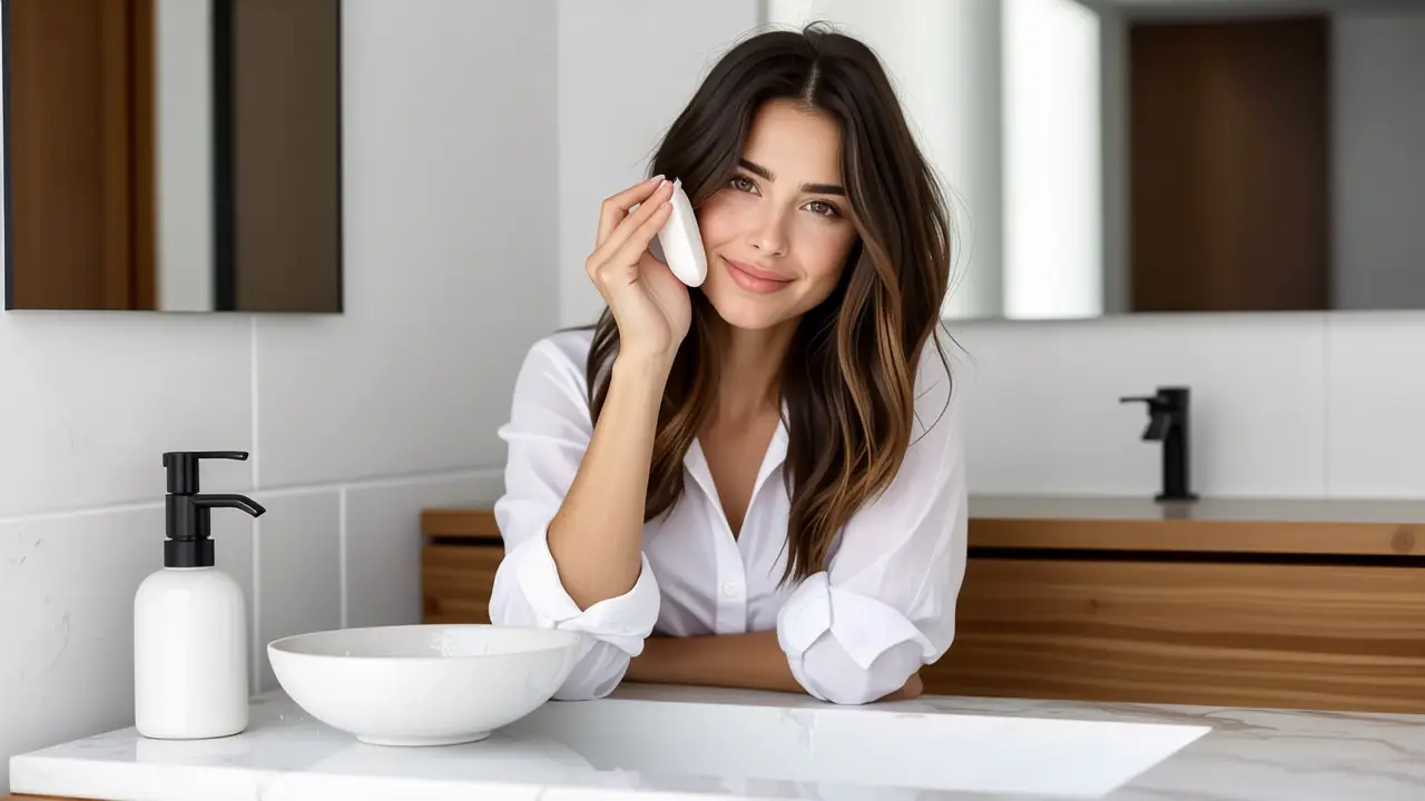 Como lavar las esponjas de maquillaje: guía completa 5 Mujer suave en baño iluminado, realista