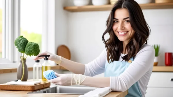 Como lavar las esponjas de maquillaje: guía completa 1 Una mujer limpia esponjas con delicadeza en cocina