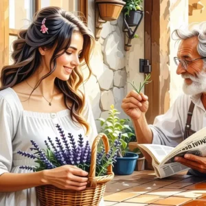 Mujer española sonríe en casa rural