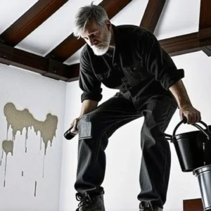 Un hombre limpia con determinación en la luz