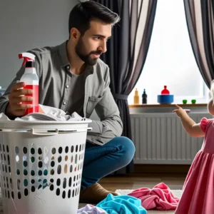 Un hombre limpia una mancha con cuidado