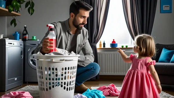 Un hombre limpia una mancha con cuidado