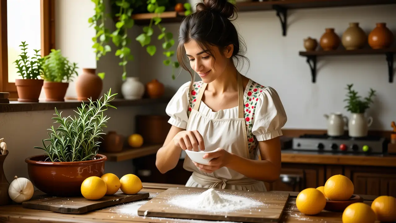Una mujer española limpia naranja con cuidado