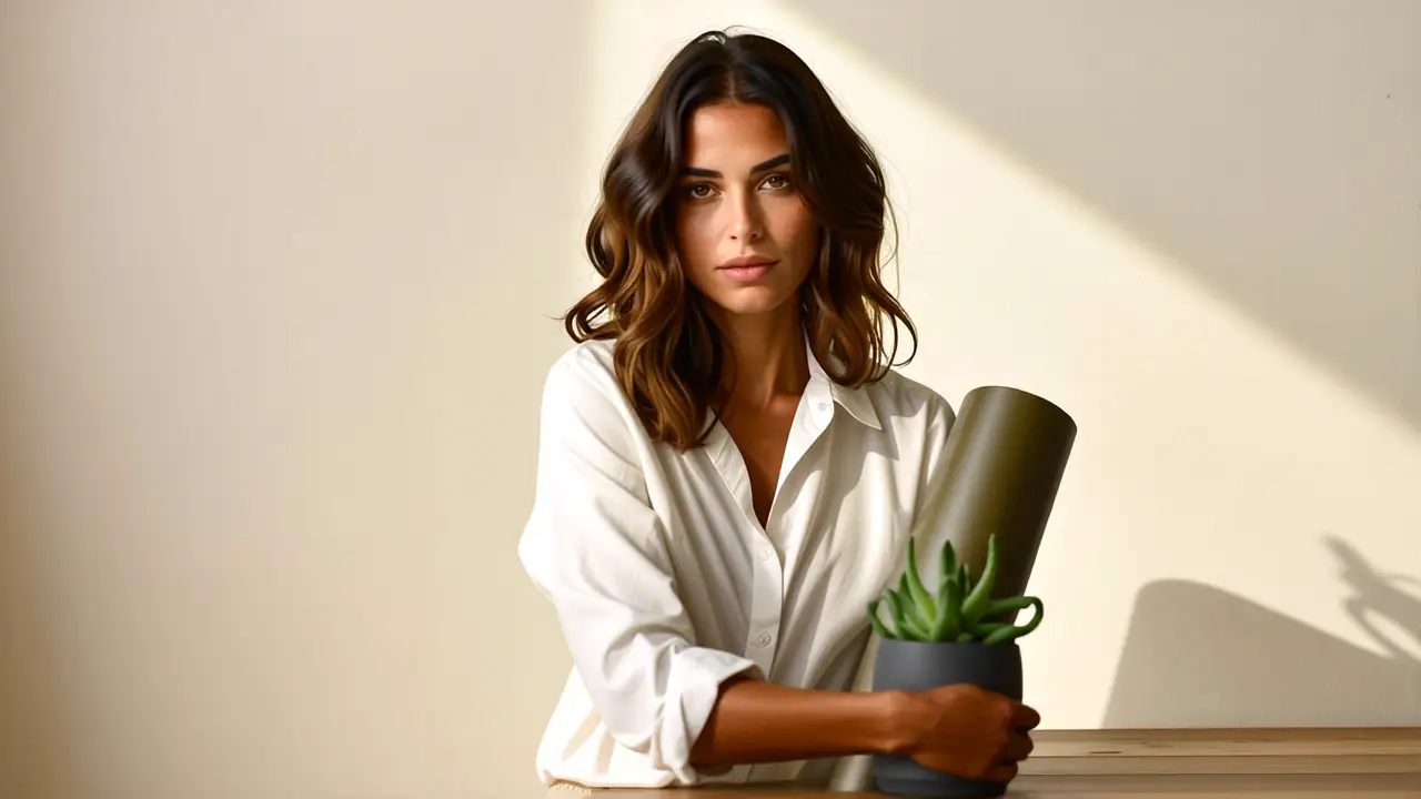 Mujer tranquila en luz cálida y serena