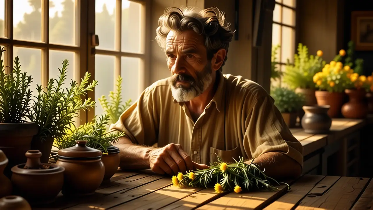 Un hombre español contempla hierbas con preocupación