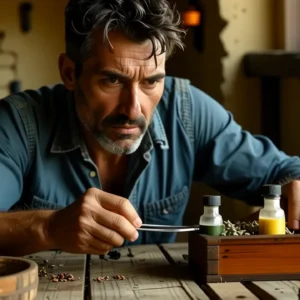 Un hombre preocupado examina un bicho en la luz dorada