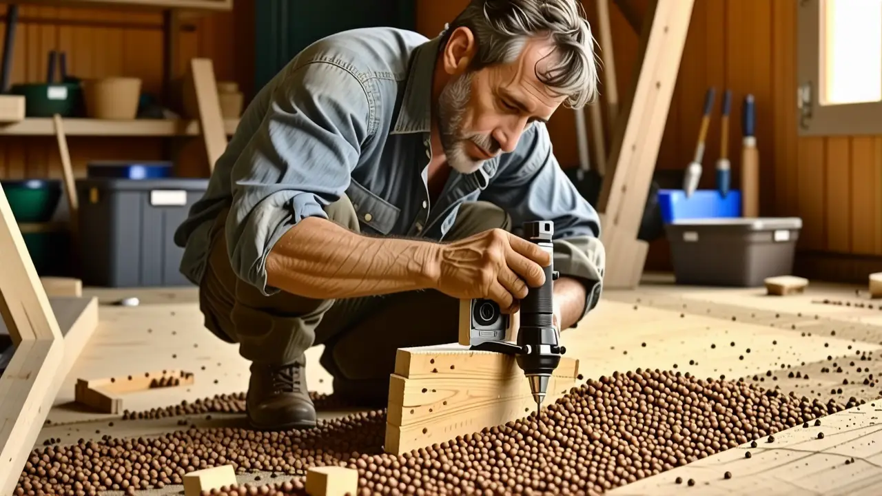 Un hombre español examina madera con determinación