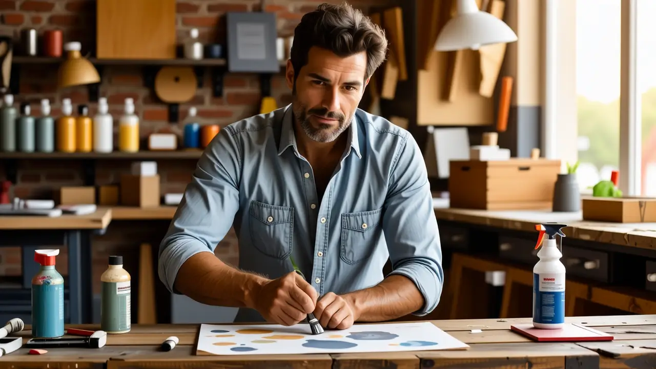 Un hombre pintor crea en su taller