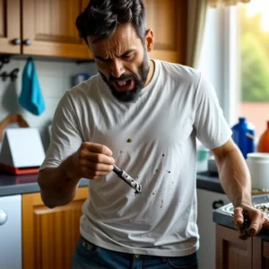 Solución Problemas Lavavajillas: No Lava Bien / Deshace Pastilla 9 Un hombre frustrado cocina en un caos suave