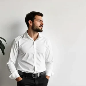 Un hombre tranquilo en un espacio minimalista