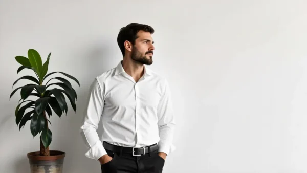 Un hombre tranquilo en un espacio minimalista