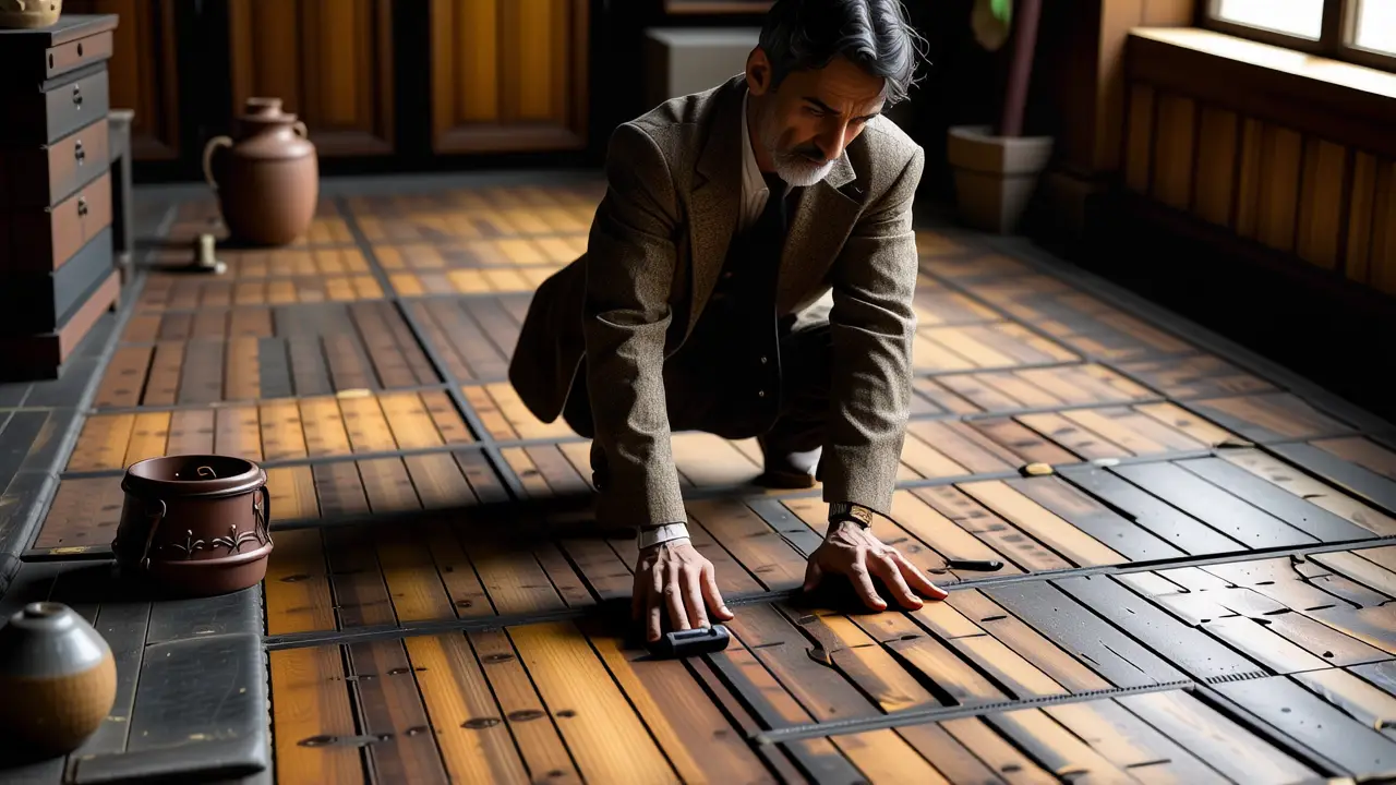 Un hombre examina el suelo en un taller húmedo