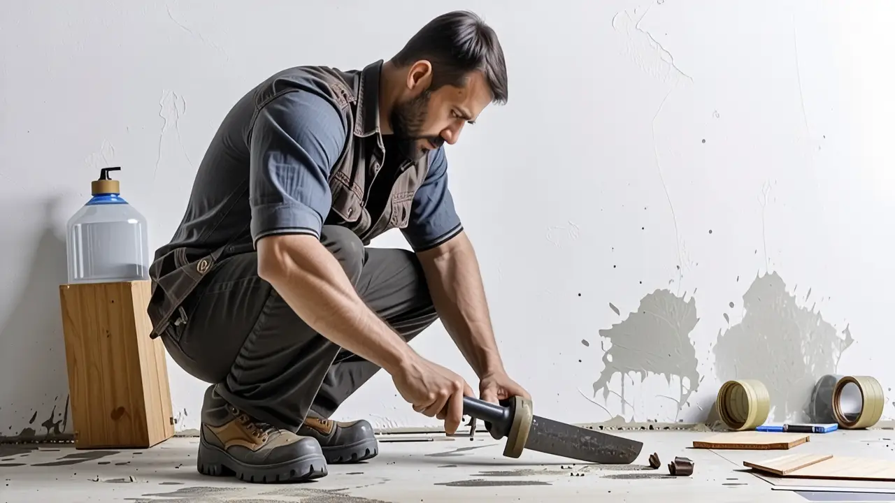 Un hombre reparando paredes con dedicación y cuidado