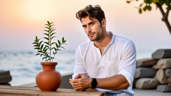 Un hombre pensativo en la luz dorada