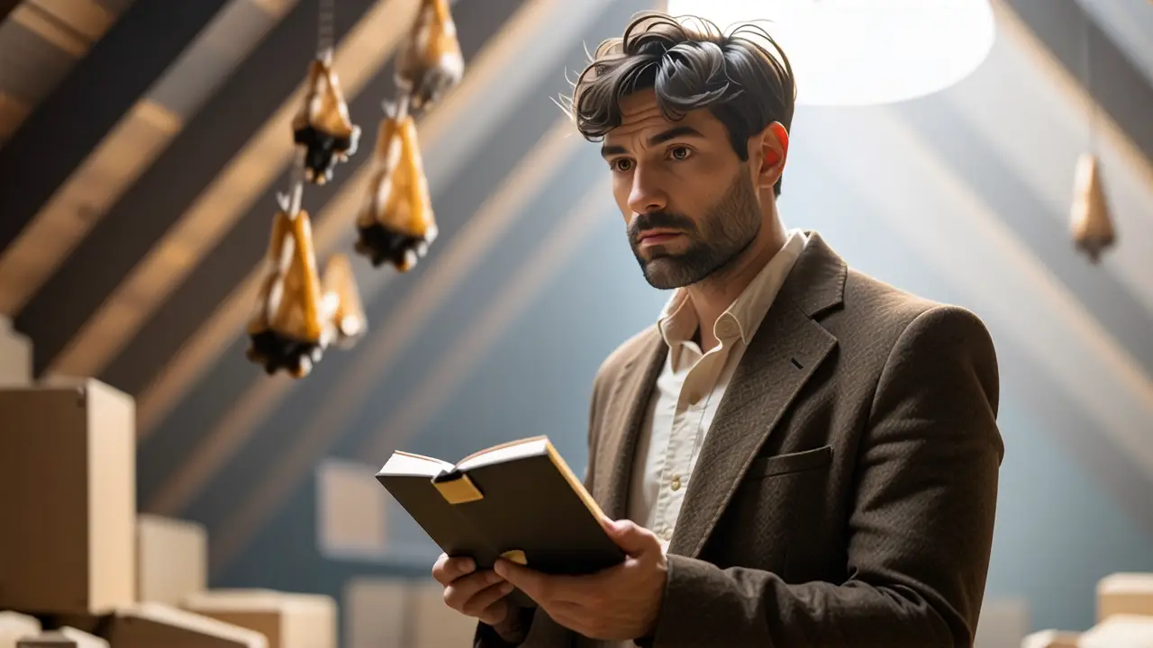 Un hombre preocupado examina misteriosas batestias en un espacio polvoriento