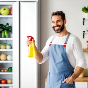 Un hombre sonríe mientras limpia con cuidado