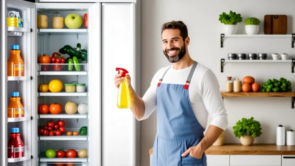 Un hombre sonríe mientras limpia con cuidado