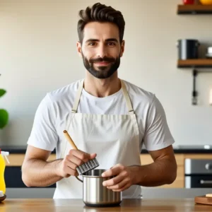 Un hombre español limpia con profesionalidad