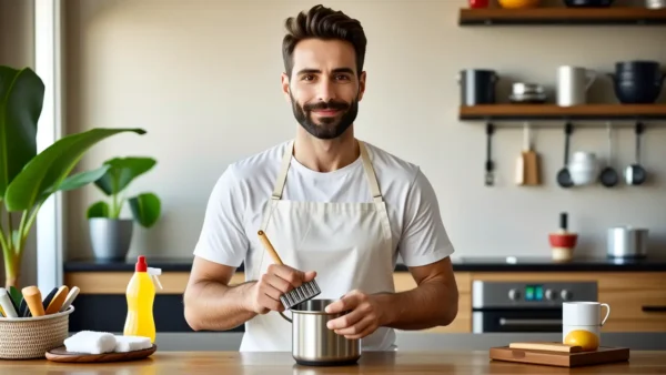 Un hombre español limpia con profesionalidad