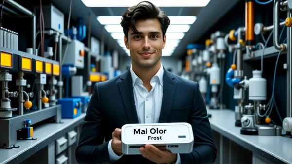 Un hombre elegante en laboratorio frío y misterioso