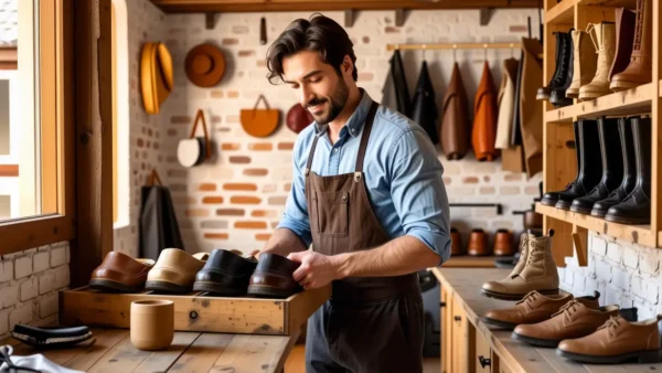 Un hombre español amable organiza zapatos en casa