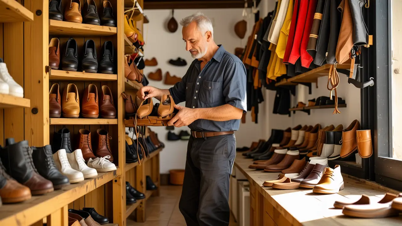 Un artesano español organiza zapatos con calidez