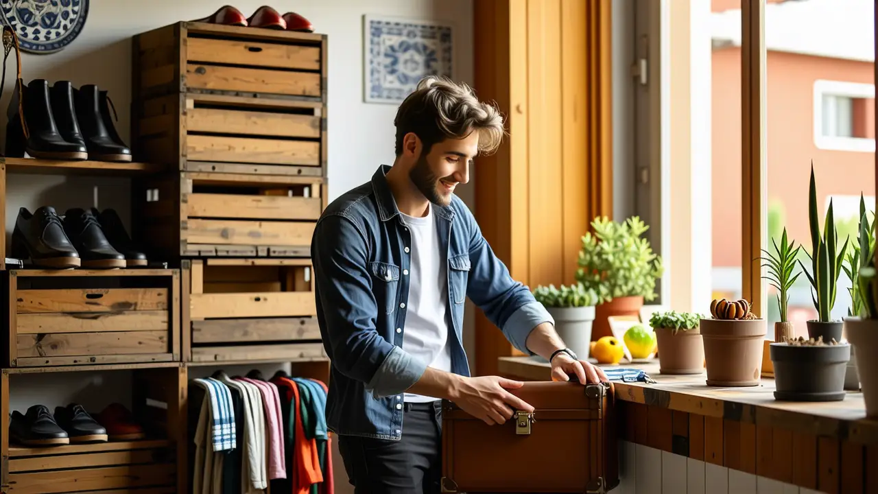 Un hombre elegante en un rústico ambiente creativo