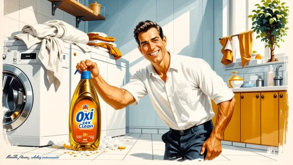 Un hombre sonríe a la perfección con OxiClean