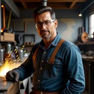 Un hombre trabaja en un taller rústico