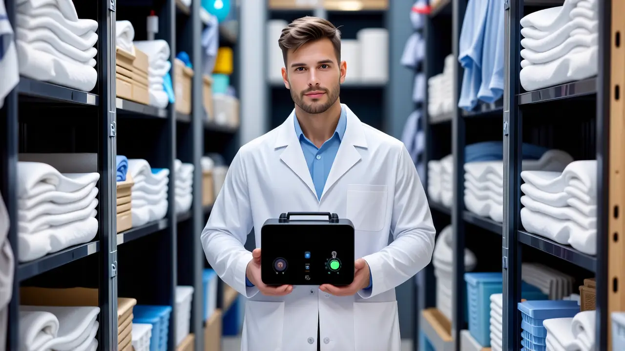 Limpieza con Ozono: Desinfección Lavadora 57 2 Un científico serio usa un generador en laboratorio