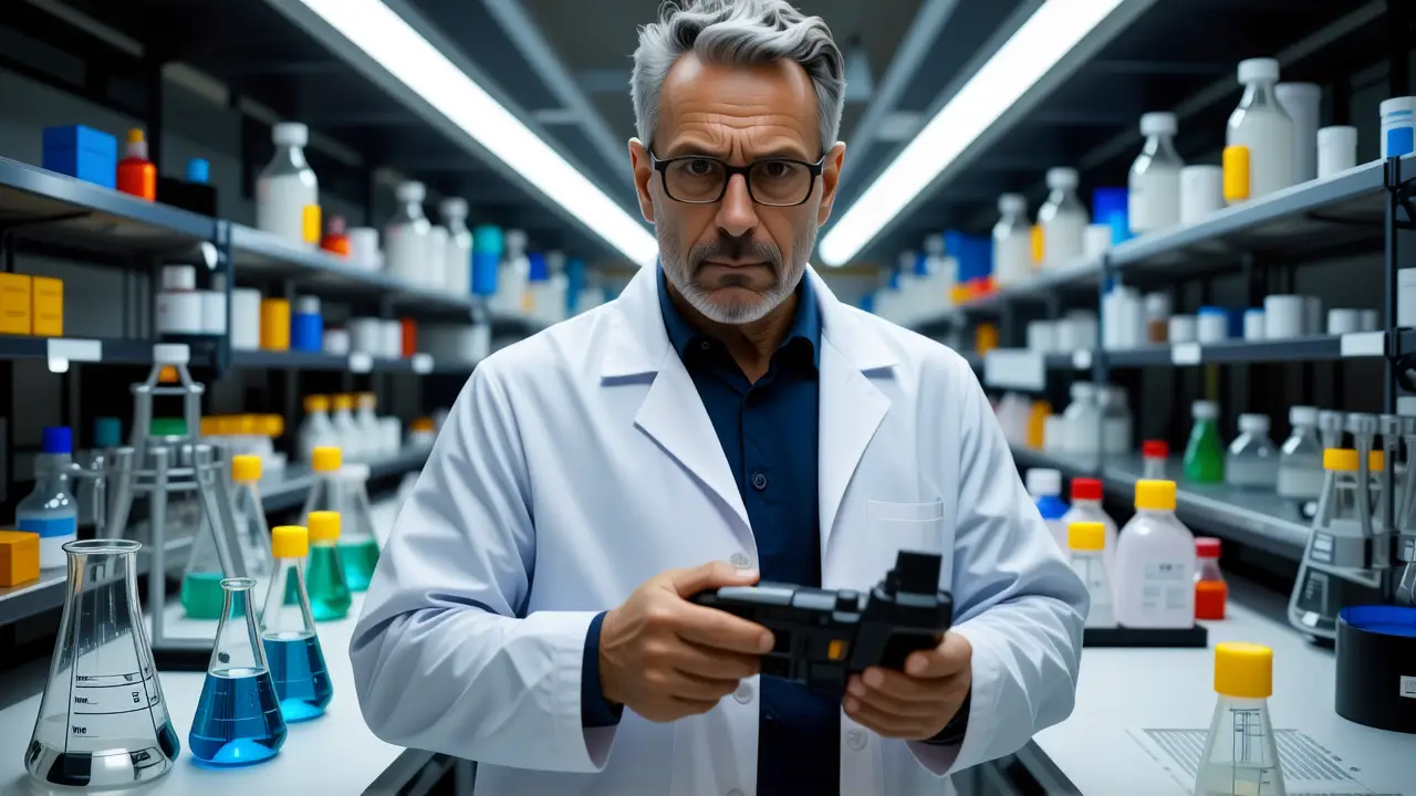 Ozono para Limpieza: Efectos Secundarios y Desinfección 4 Científico preocupado genera ozono en laboratorio