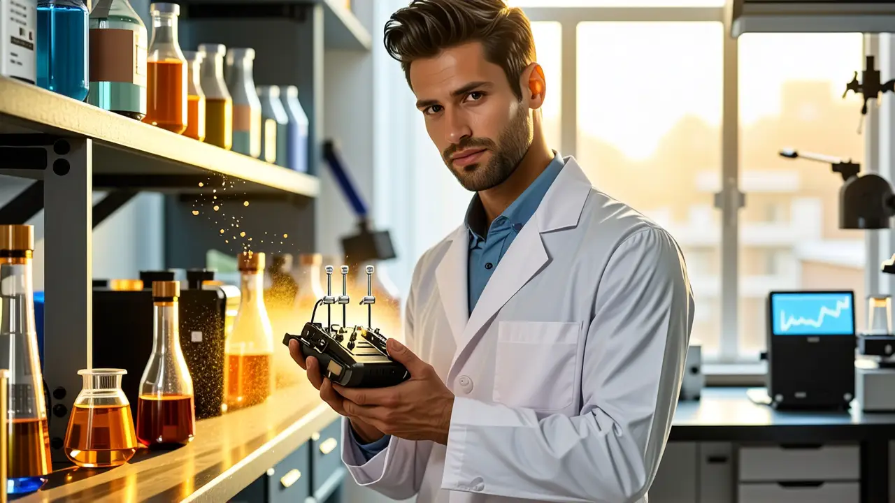 Ozono para Limpieza: Efectos Secundarios y Desinfección 2 Un científico pensativo examina un generador de ozono