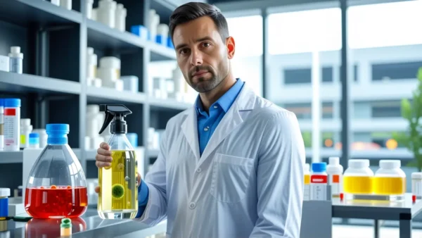 Un científico serio examina aire y bacterias