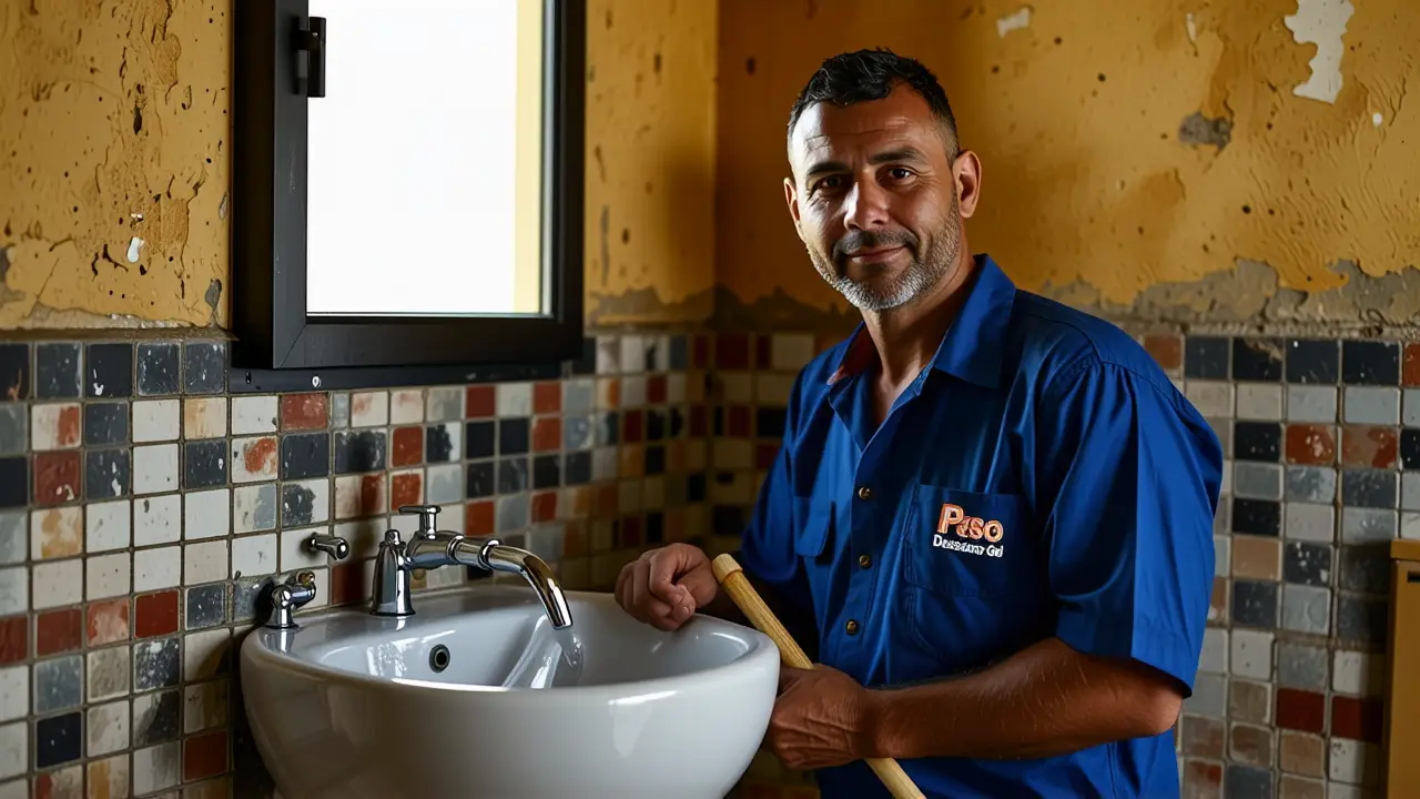 Paso Desatascador Gel: Solución Rápida y Fácil 4 Un hombre profesional sostiene una llave en baño cálido