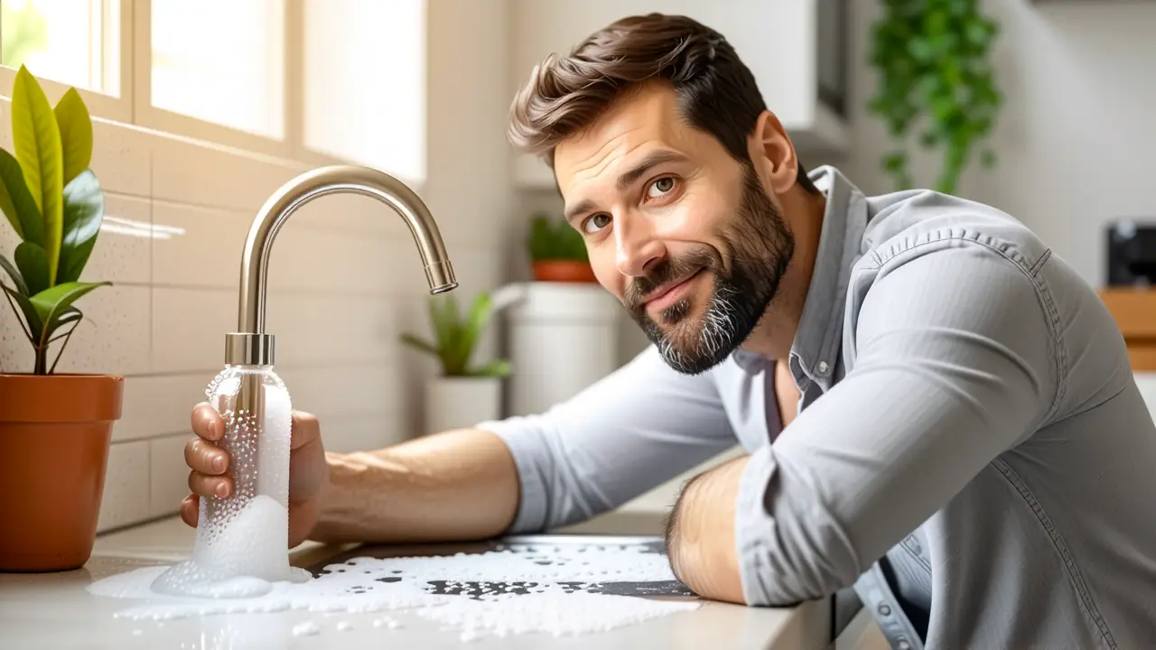 Paso Desatascador Gel: Solución Rápida y Fácil 3 Un hombre resuelve el problema con limpieza